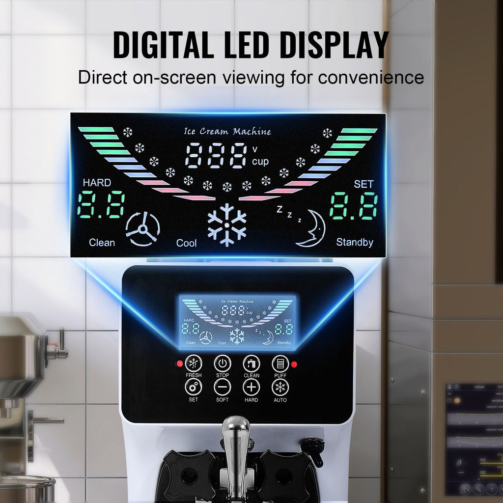 Commercial Ice Cream Machine, 10.6 QT/H Yield, 1000W Single Flavor Countertop Soft Serve Ice Cream Maker, With 4L Hopper 1.6L Cylinder, LCD Panel Auto Clean Pre-cooling, For Restaurant Snack Bar