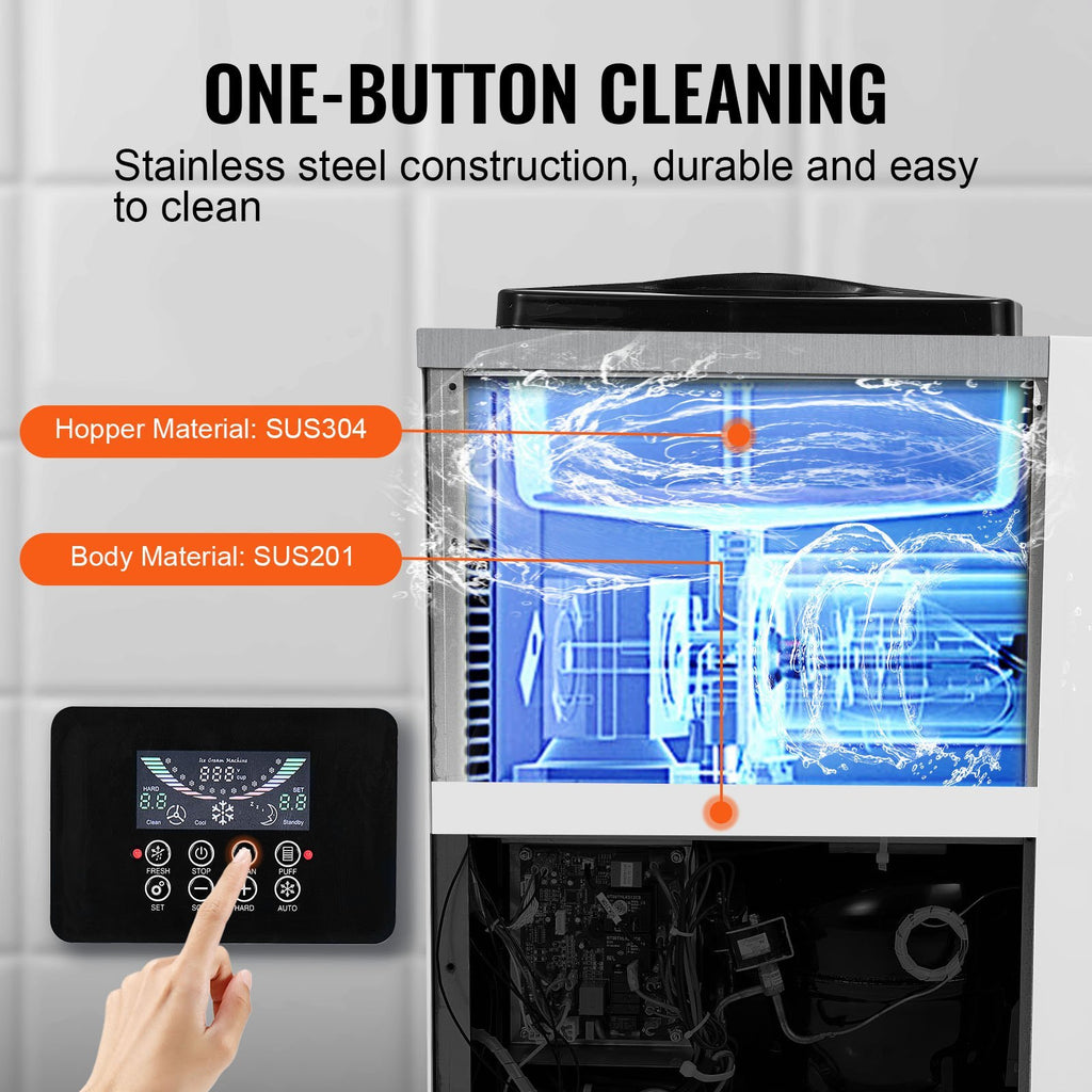 Commercial Ice Cream Machine, 10.6 QT/H Yield, 1000W Single Flavor Countertop Soft Serve Ice Cream Maker, With 4L Hopper 1.6L Cylinder, LCD Panel Auto Clean Pre-cooling, For Restaurant Snack Bar