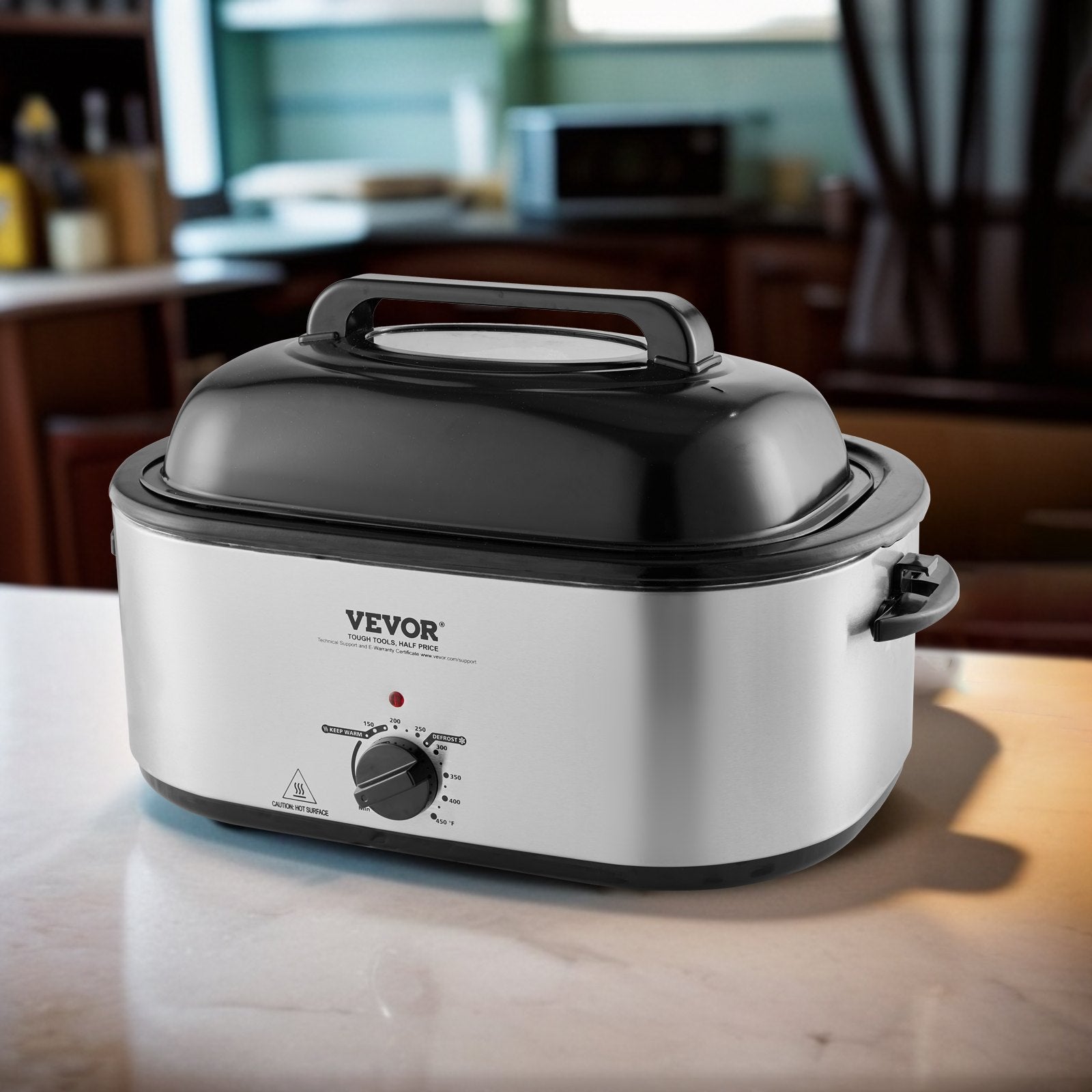 Electric Roaster Oven, 24 QT Turkey Roaster Oven With Self-Basting Lid, 1450W Roaster Oven With Defrost & Warm Function, Adjustable Temp, Removable Pan & Rack, Fits Turkeys Up To 28LBS, Silver