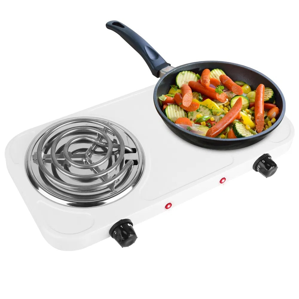 2000W Electric Double Burner Portable Coil Heating Hot Plate Stove Countertop RV Hotplate With Non Slip Rubber Feet 5 Temperature Adjustments