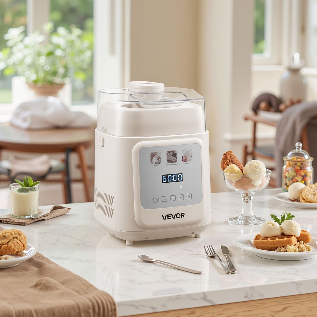 1 Quart Automatic Ice Cream Maker With Built-in Compressor No Pre-freezing