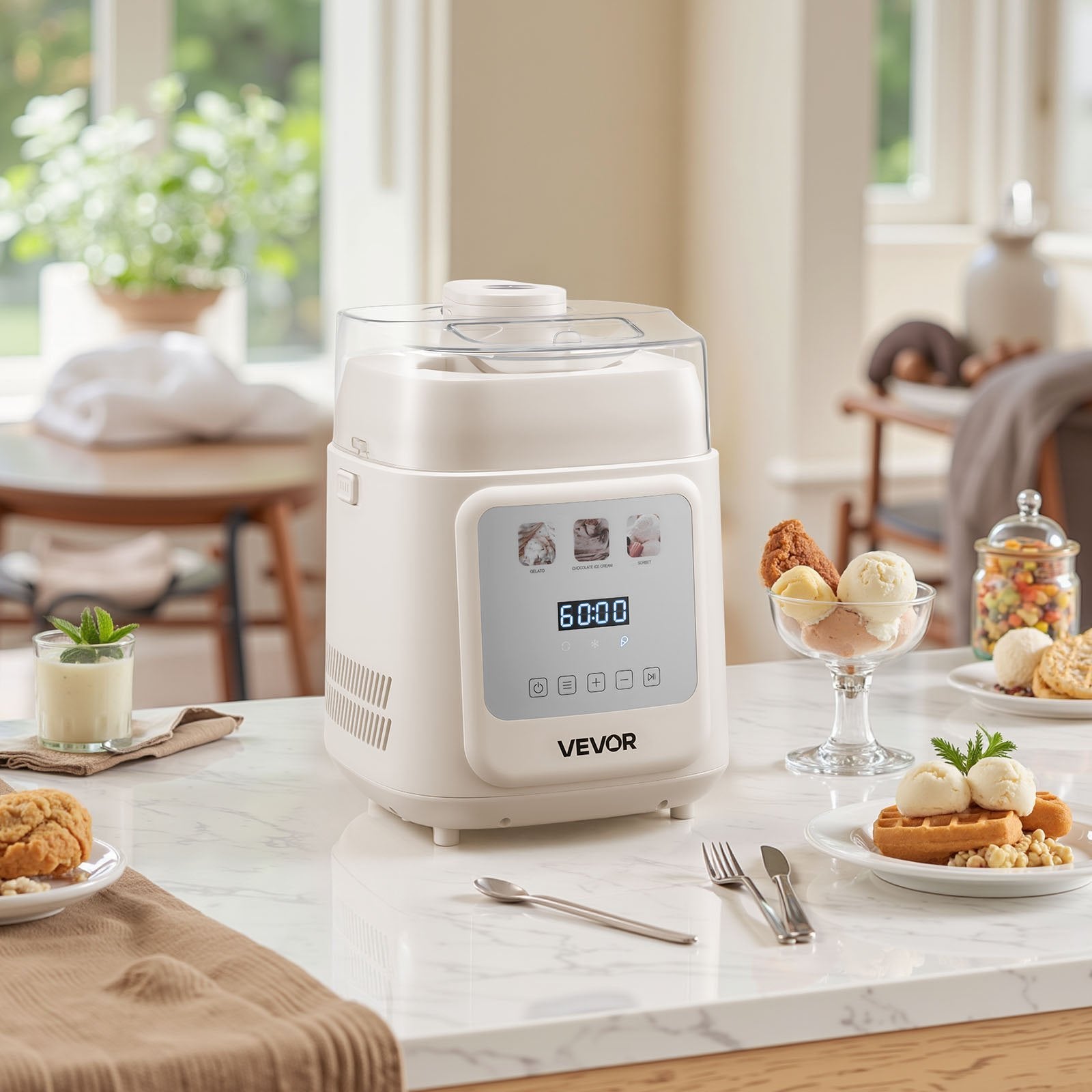 1 Quart Automatic Ice Cream Maker With Built-in Compressor No Pre-freezing