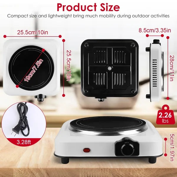 1200W Electric Infrared Single Burner Portable Heating Hot Plate Stove Countertop RV Hotplate With 7.5' Glass Cooktop Stepless Temperature Adjustments For Home RV Camp