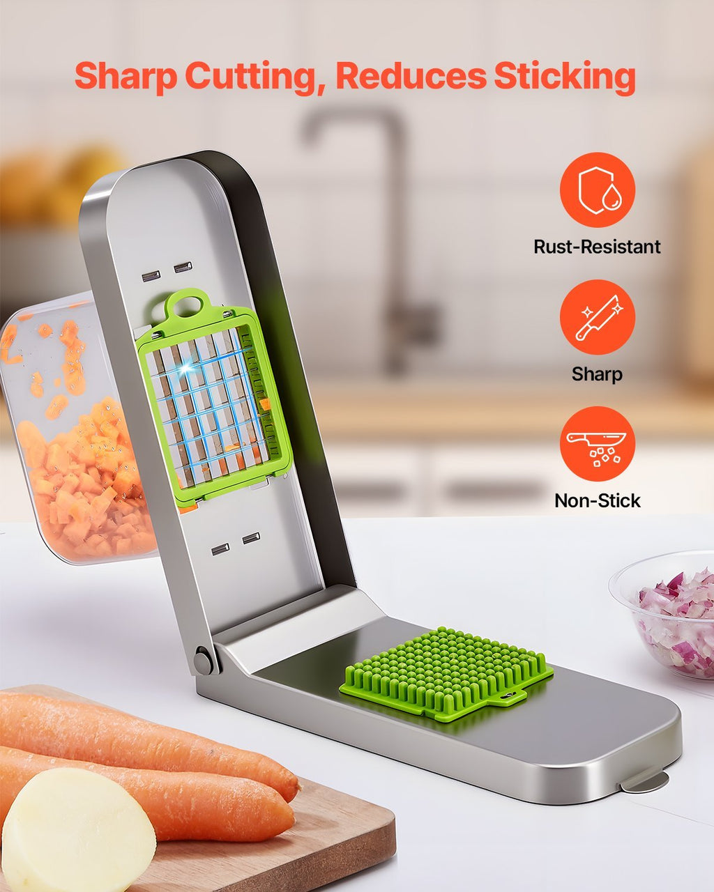Vegetable Chopper Food Veggie Cutter 3 Stainless Onion Slicer With Container