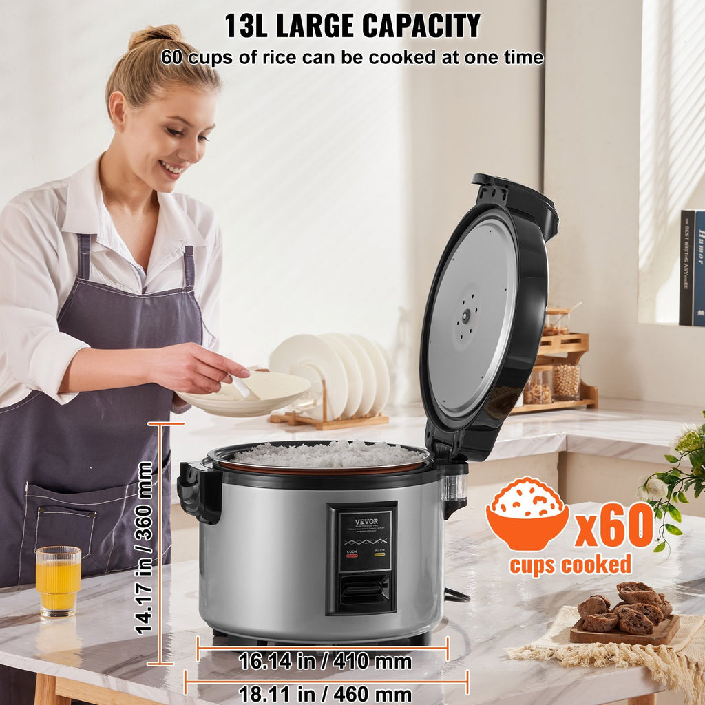 Commercial Rice Cooker 60-Cup Non-Stick Pot 13L 12H Keep Warm Restaurant