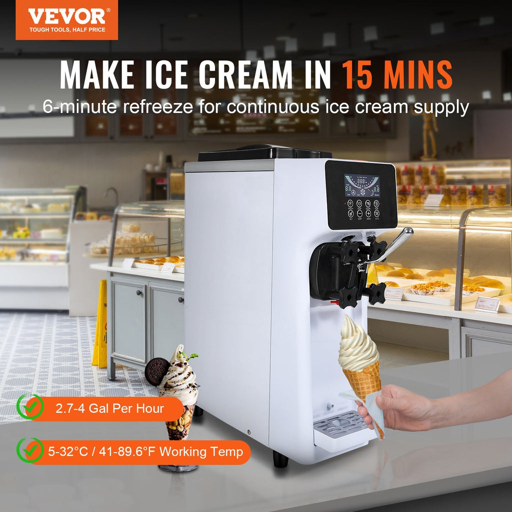 Commercial Ice Cream Machine, 10.6 QT/H Yield, 1000W Single Flavor Countertop Soft Serve Ice Cream Maker, With 4L Hopper 1.6L Cylinder, LCD Panel Auto Clean Pre-cooling, For Restaurant Snack Bar