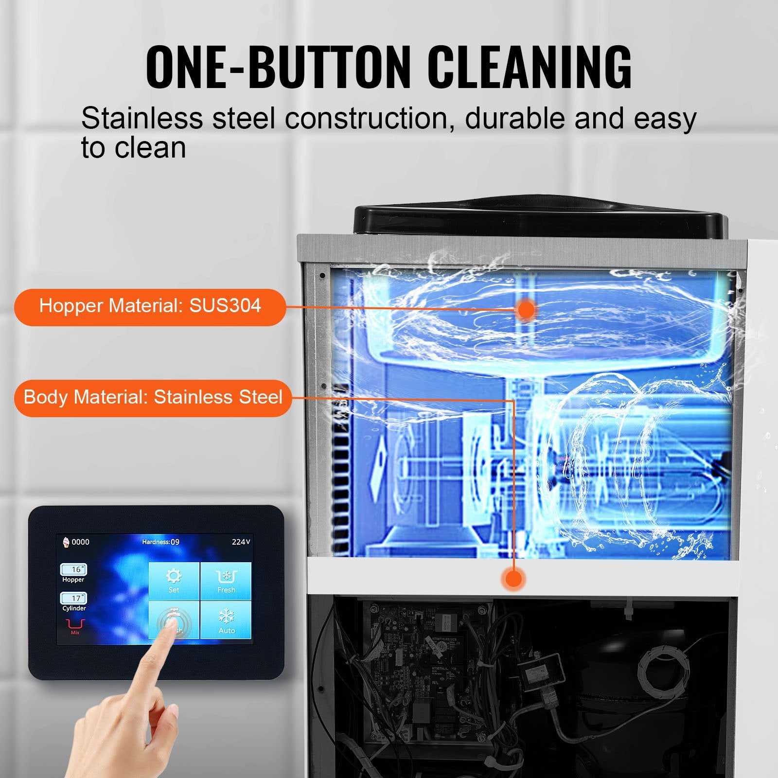 Commercial Ice Cream Machine, 10.6 QT/H Yield, 1000W Single Flavor Countertop Soft Serve Ice Cream Maker, 4L Hopper 1.6L Cylinder, Touch Screen Auto Clean Pre-cooling, For Restaurant Snack Bar