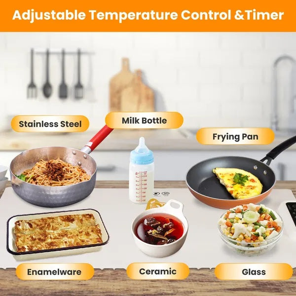 Electric Warming Tray Smart Food Warmer Roll Up Heating Pad With Adjustable Temperature Control 3 Auto Timer Settings