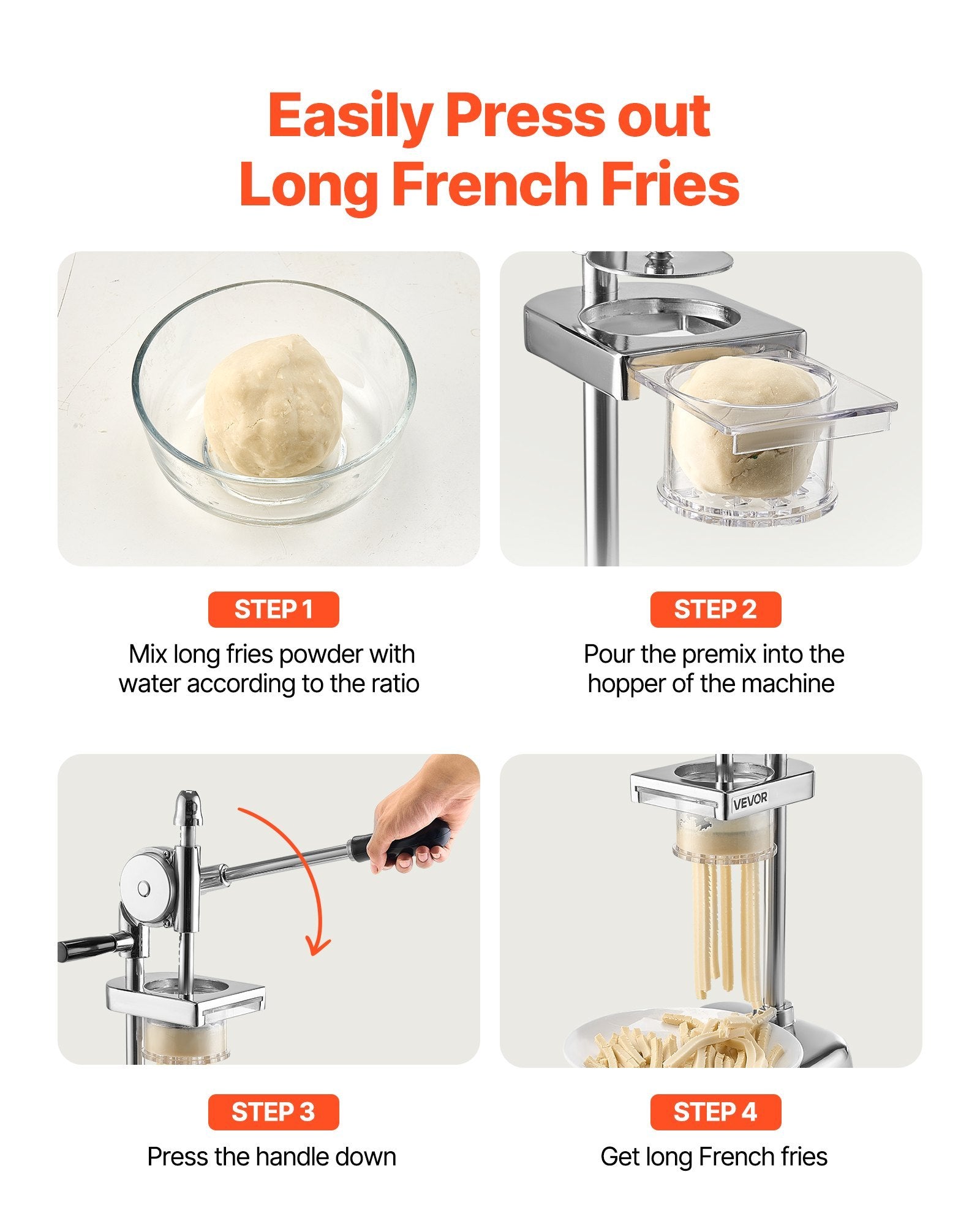 Manual Long French Fries Squeezer Stainless Steel Mashed Potato Extruder