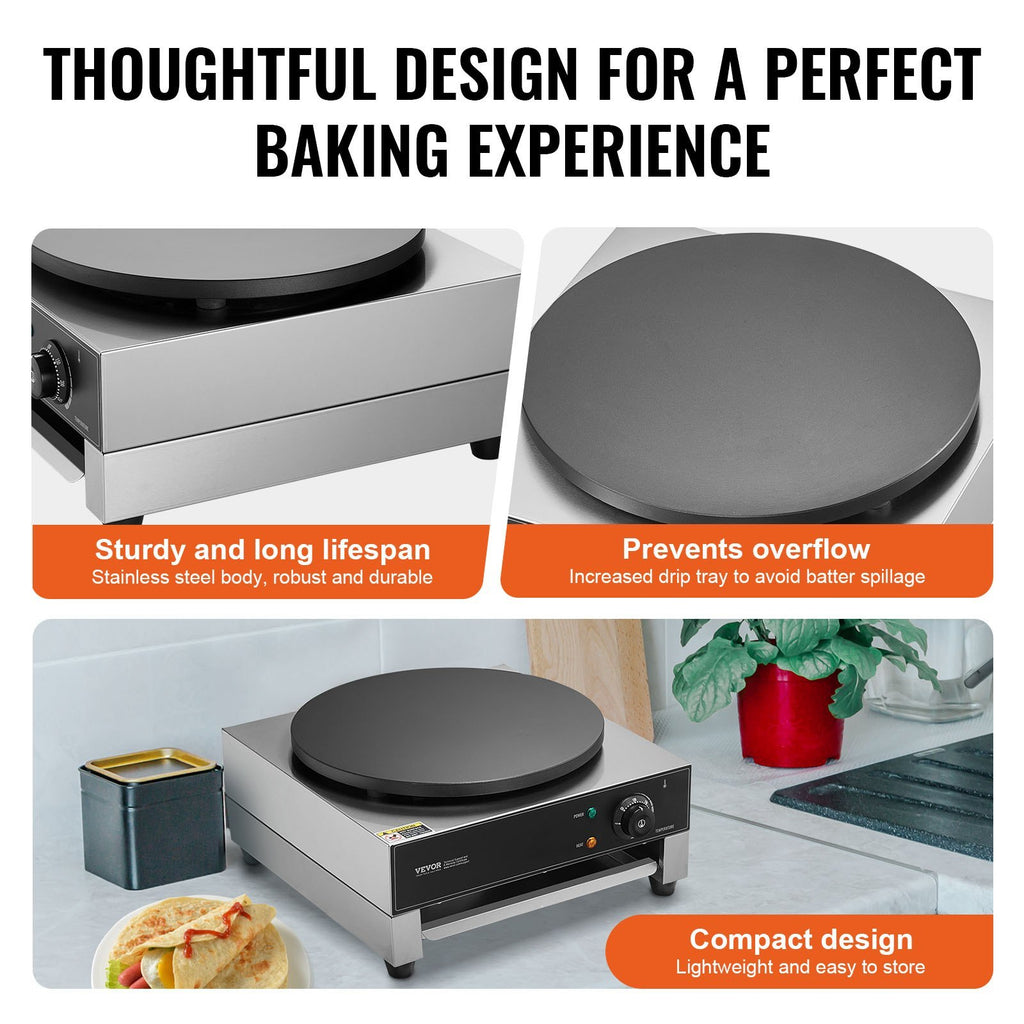 16-Inch Electric Crepe Maker Commercial Crepe Machine 1700W Non-stick