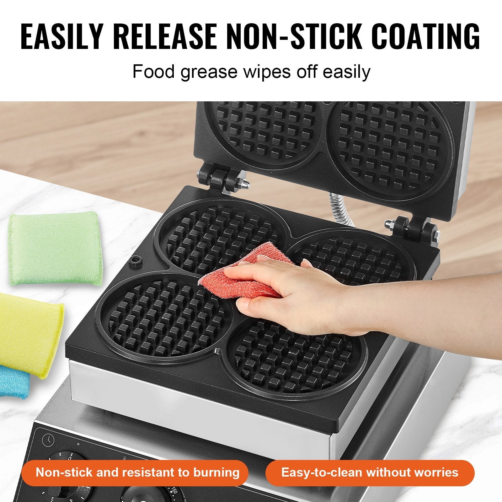 4PCS Commercial Waffle Maker Round Waffle Iron Machine 1750W Non-Stick