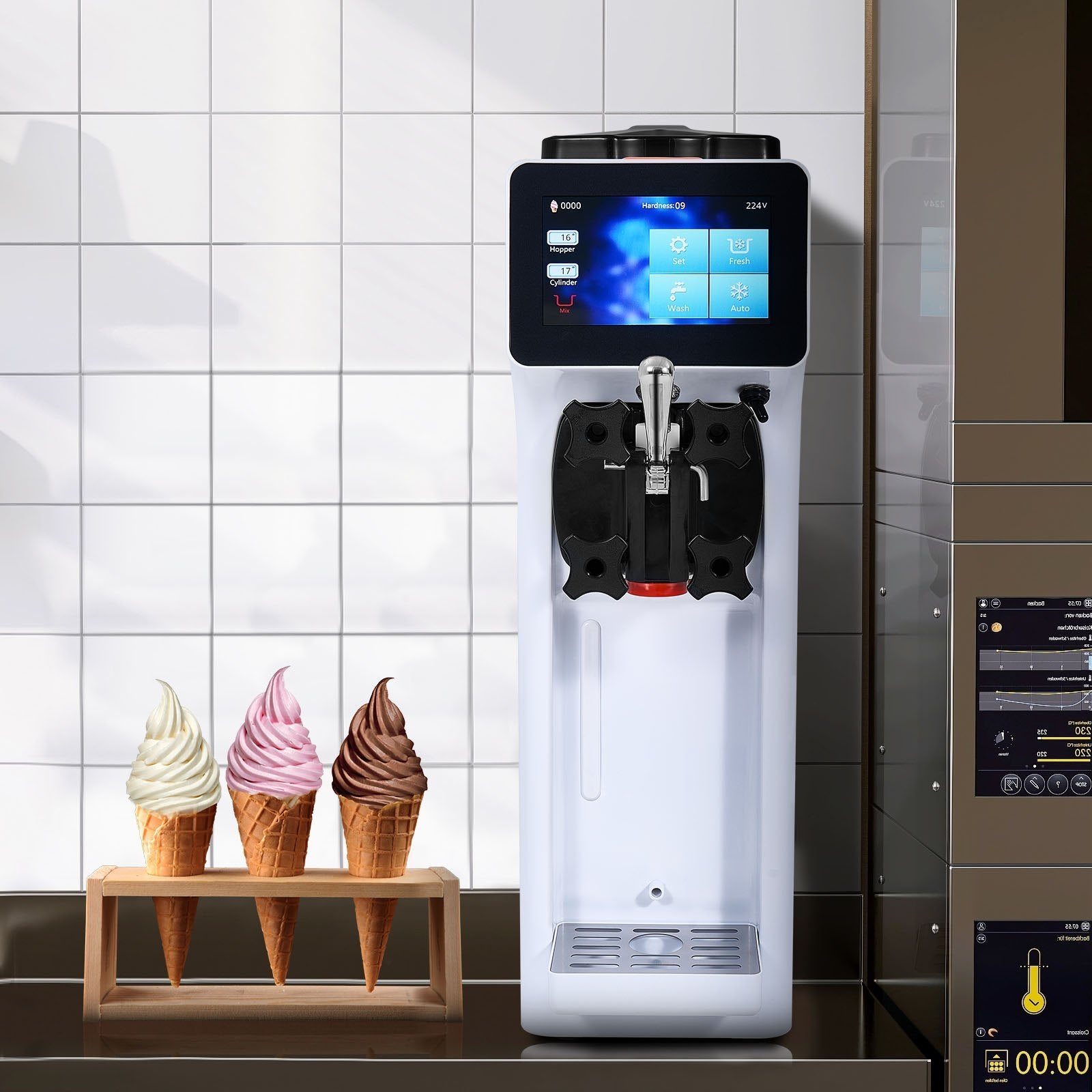 Commercial Ice Cream Machine, 10.6 QT/H Yield, 1000W Single Flavor Countertop Soft Serve Ice Cream Maker, 4L Hopper 1.6L Cylinder, Touch Screen Auto Clean Pre-cooling, For Restaurant Snack Bar