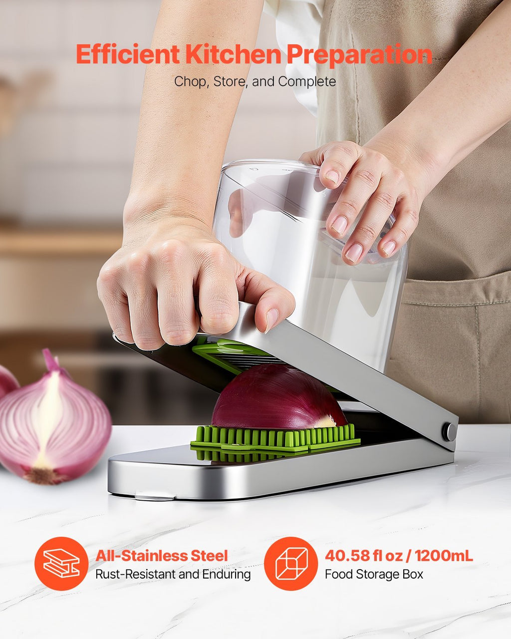 Vegetable Chopper Food Veggie Cutter 3 Stainless Onion Slicer With Container