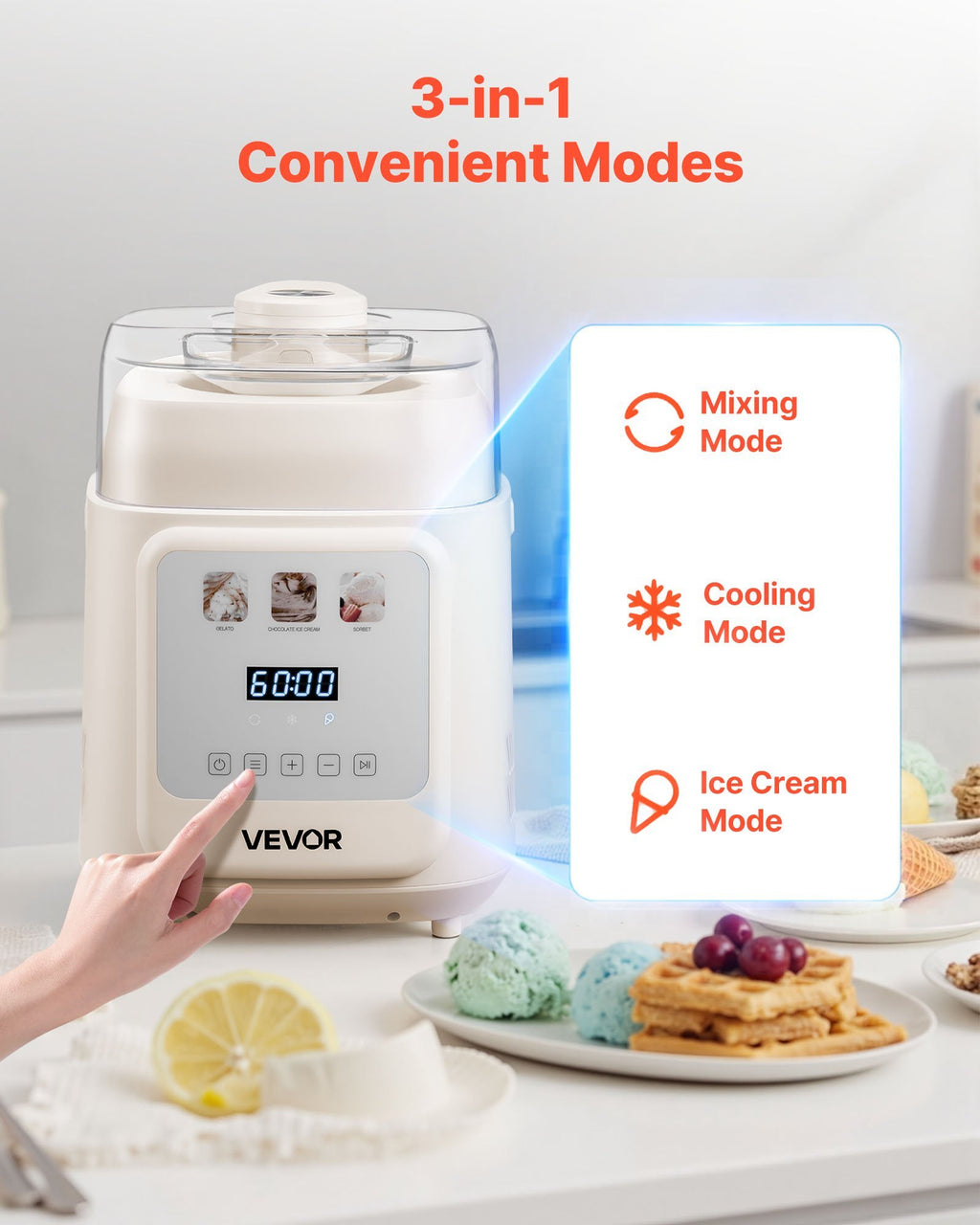 1 Quart Automatic Ice Cream Maker With Built-in Compressor No Pre-freezing