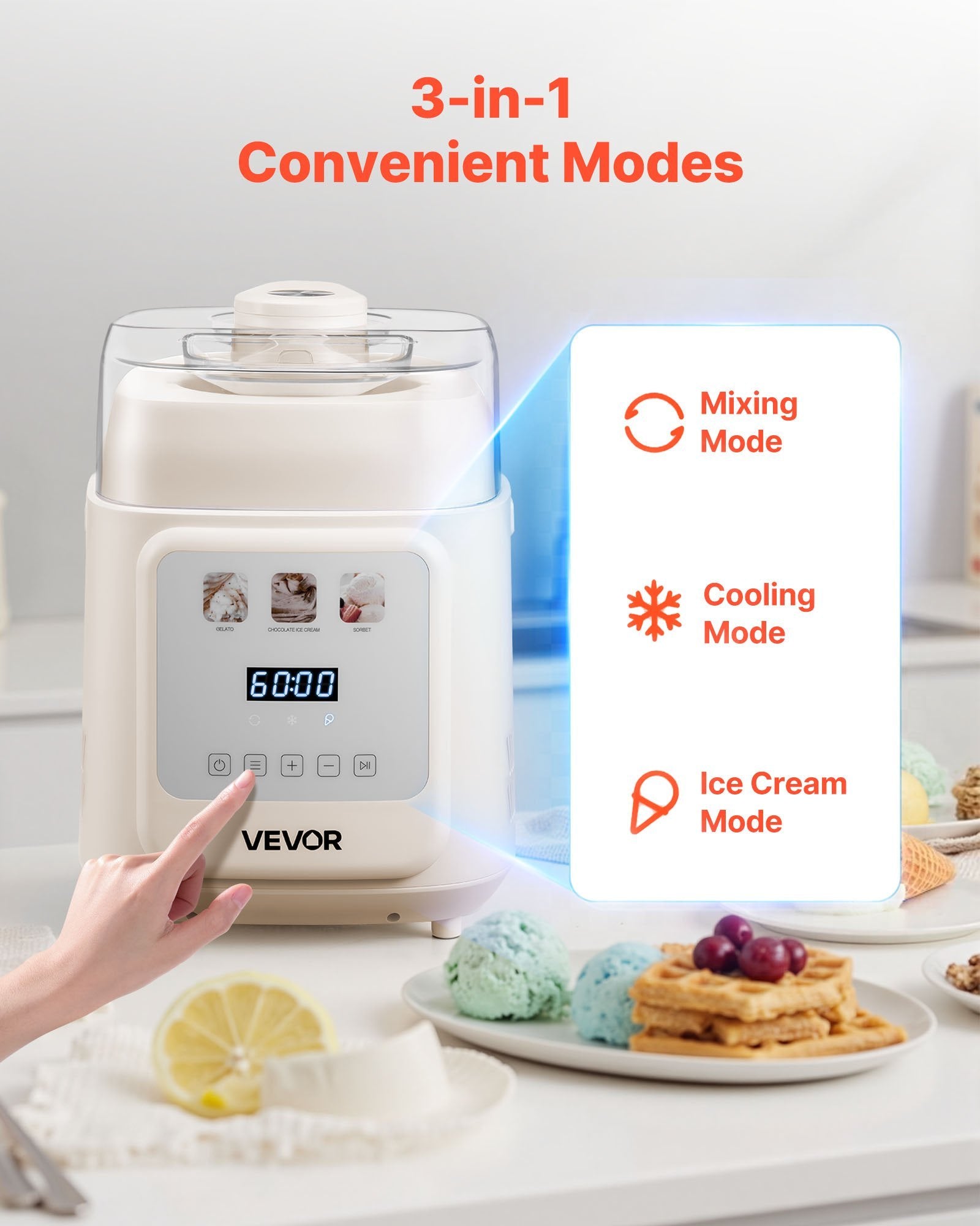1 Quart Automatic Ice Cream Maker With Built-in Compressor No Pre-freezing