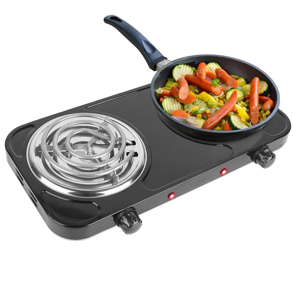 2000W Electric Double Burner Portable Coil Heating Hot Plate Stove Countertop RV Hotplate With Non Slip Rubber Feet 5 Temperature Adjustments