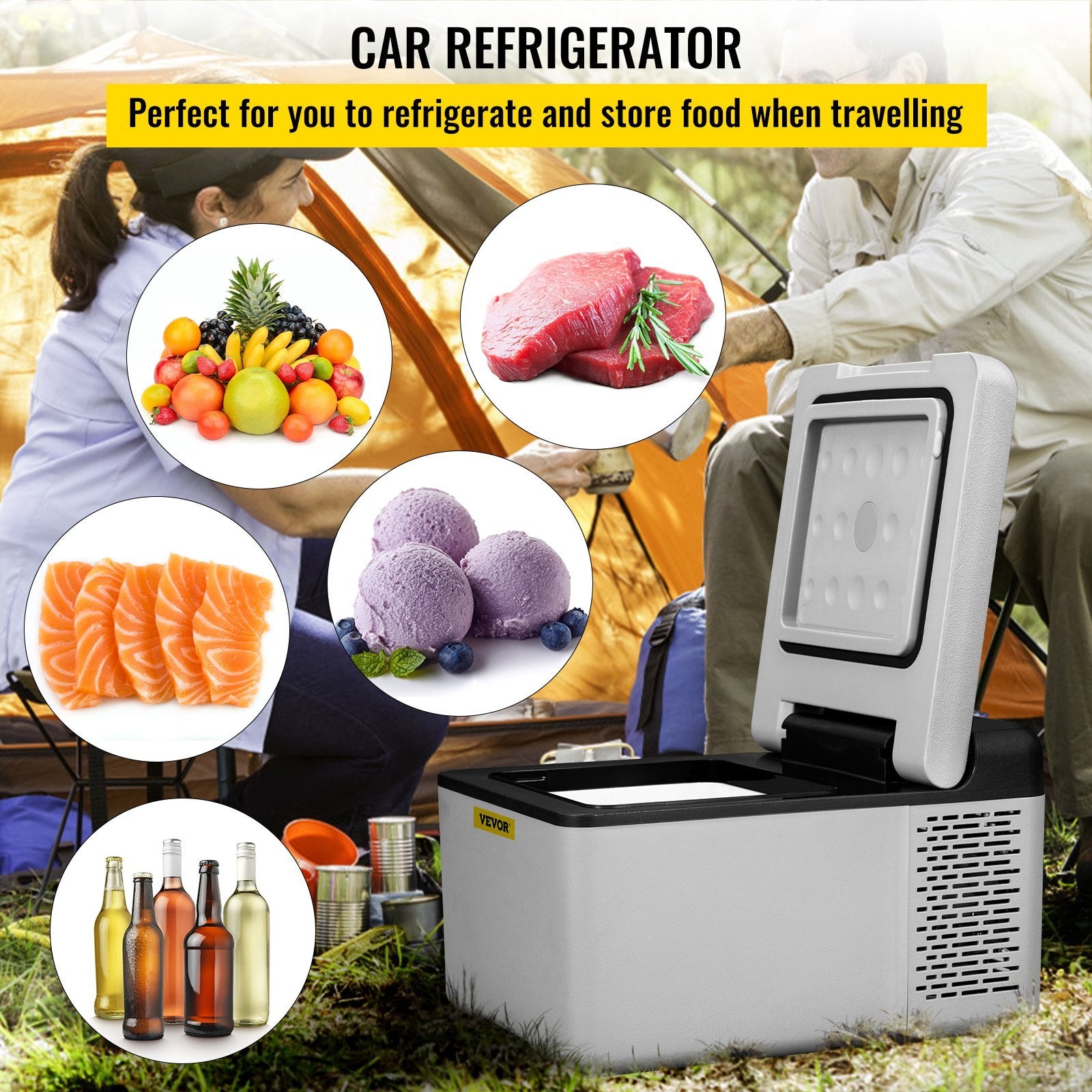12 Volt Refrigerator 10 Qt, Portable Mini Freezer (-4℉~68℉) W/APP Control Car Compressor Fridge Cooler 12V/24V DC And 110-220V AC For Camping, Road Trip, Travel, Outdoor And Home