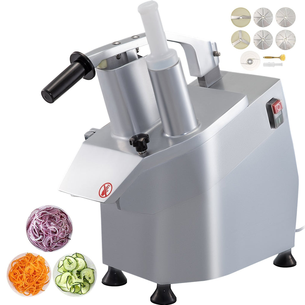 110V Commercial Food Processor 2 Feeding Holes, 550W Electric Vegetable Slicer 1600 RPM, Stainless Steel Vegetable Processor Detachable 6-blades, 3mm/4mm/7mm Shred, 2mm/4mm Slice